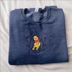 Custom Embroidered Navy Winnie the POOH Bear Disney Unisex Crewneck Sweatshirt